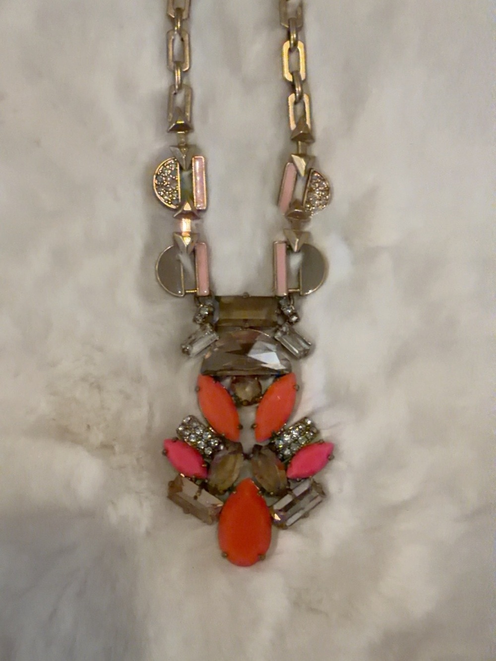 Stella & Dot Pop Geo Statement Necklace Pink Orange Crystal Retired